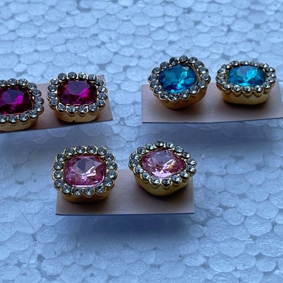 Lot of 3 Stud Earrings Crystal Accent Ear Jewelry Fashion Earrings Pink Red Blue - Picture 3 of 9